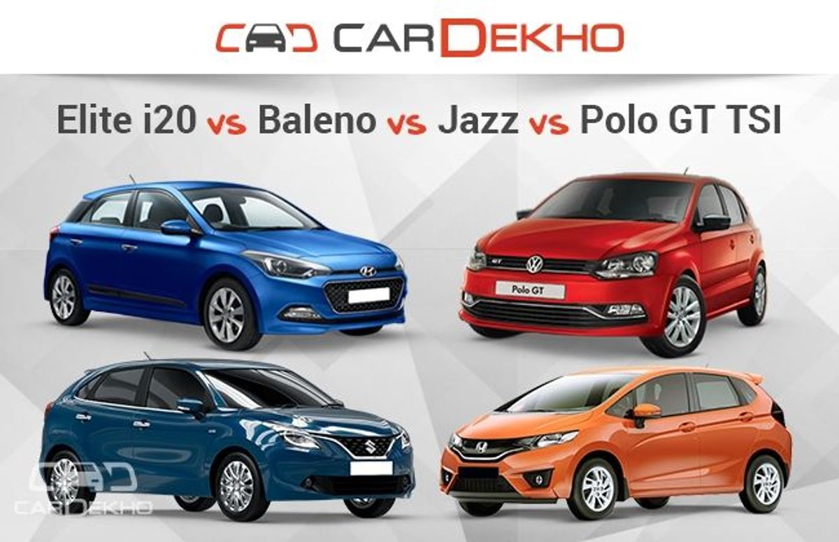Hyundai Elite i20 vs Honda Jazz vs Maruti Suzuki Baleno vs VW Polo GT TSI Hyundai Elite i20 vs Honda Jazz vs Maruti Suzuki Baleno vs VW Polo GT TSI