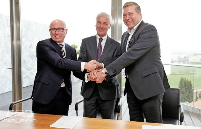 Bernhard Maier, CEO of ŠKODA Auto, Matthias Müller, CEO of Volkswagen AG and Günter Butschek, CEO  Managing Director of Tata Motors Ltd..