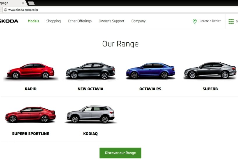 Screenshot of Skoda India website