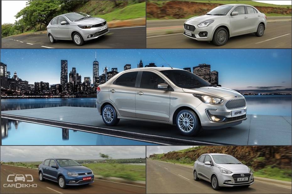 Spec Comparison: Ford Aspire 2018 vs Maruti Suzuki Dzire vs Honda Amaze vs Hyundai Xcent vs Volkswagen Ameo vs Tata Tigor