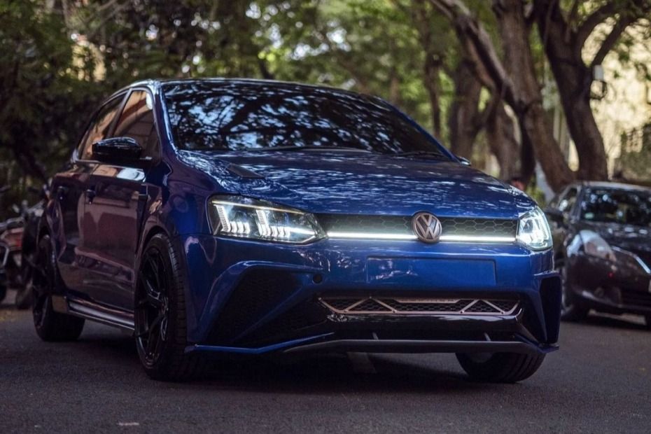 Volkswagen Polo Modified As A Futuristic Blue Sporty Hatchback With Side Exhausts