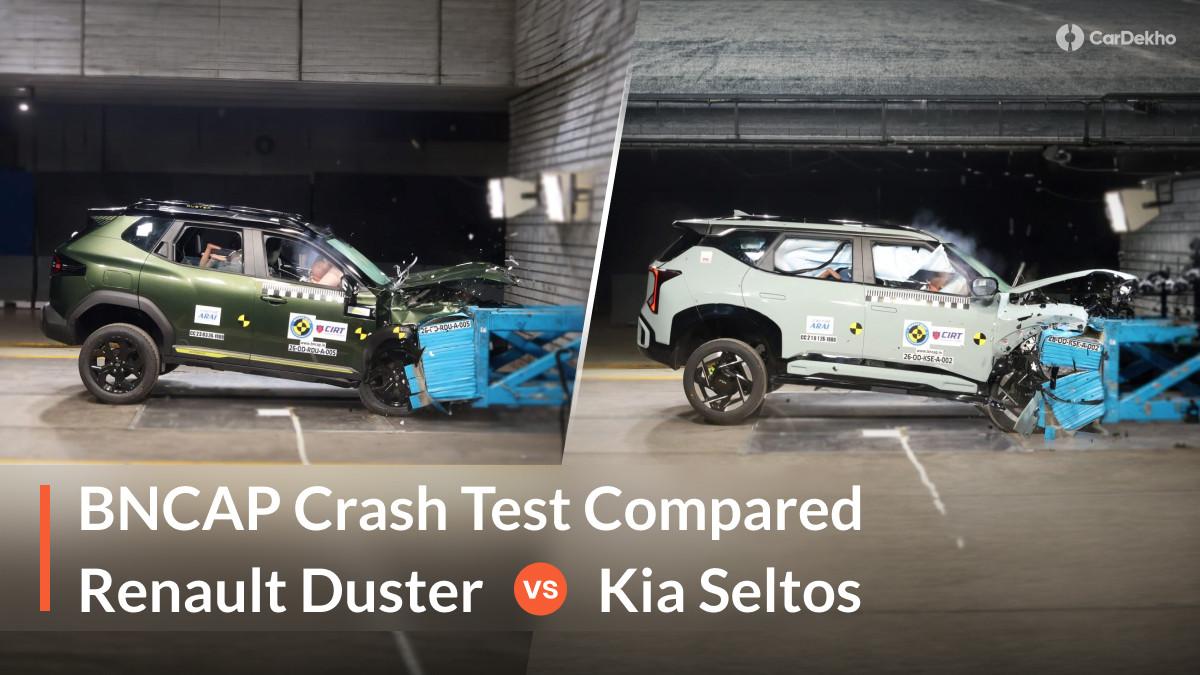 Renault Duster vs Kia Seltos Bharat NCAP Crash Test Compared: Which SUV Is Safer On Paper? Renault Duster vs Kia Seltos Bharat NCAP Crash Test Compared: Which SUV Is Safer On Paper?