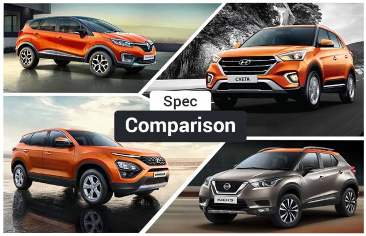 Tata Harrier vs Hyundai Creta vs Renault Captur vs Nissan Kicks: Spec Comparison Tata Harrier vs Hyundai Creta vs Renault Captur vs Nissan Kicks: Spec Comparison