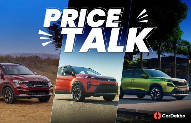 A comparison of prices among the Skoda Kalya, Maruti Brezza, Tata Nexon, Kia Sonet, Hyundai Venue, and Mahindra XUV300.