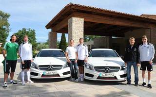 Michael Schumacher, Nico Rosberg and the German national football team drive the new A-Class