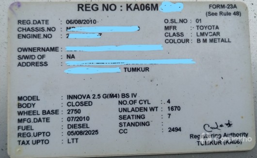Toyota Innova 2.5 G (Diesel) 7 Seater BS IV Toyota Innova 2.5 G (Diesel) 7 Seater BS IV